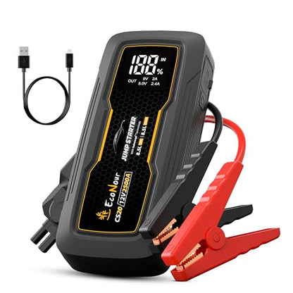 EcoNour 2500A Car Battery Jump Starter 12V Battery Booster Pack Up to 8.5L Gas & 8.5L Diesel Engines – Jump Box with Jumper Cables, USB Charger, LCD Display, LED Flashlight – for Cars, SUVs, Trucks - color: Black, size: 2500A