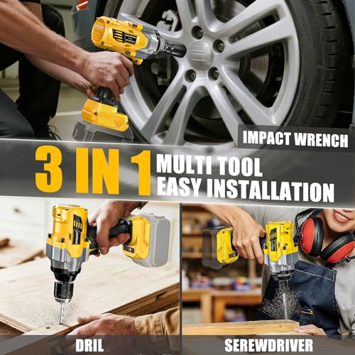 NATBEESY Impact Wrench Compatible with DeWalt 20V Battery: 1/2 Inch Hog Ring Impact Driver High Torque - 1360N.m/1000Ft-lbs Cordless Impact Gun - Brushless Motor with 6 Sockets & Carry Case - style: 1360N.M with Sockets