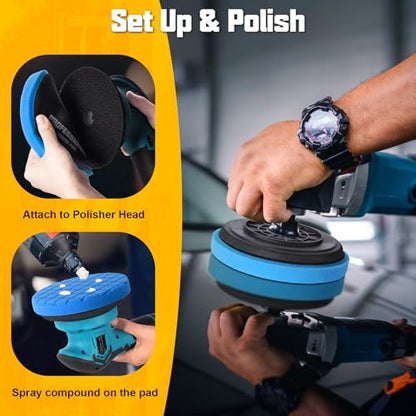 Buffing Pads 6.5 Inch, 3Pcs Blue Light Cut Foam Polishing Pads for Auto Detailing, Paint Finishing Waxing - color: Blue, size: 6.5 - Inch