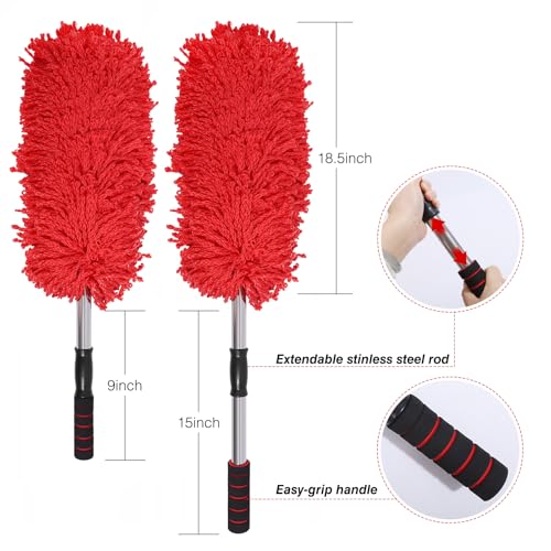 IPELY 3 Pack Large Red Microfiber Car Duster Exterior Scratch Free with Extendable, Car Duster Interior Multipurpose dust Cleaning