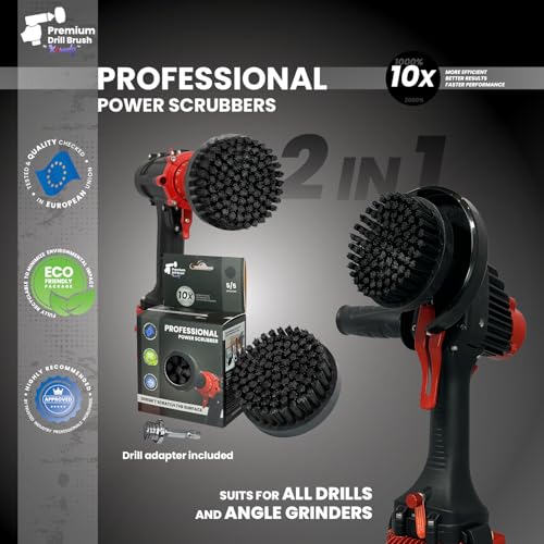 Premium Drill Brush Professional– 2in1 for Drill & Angle Grinder Ultra-Stiff 4 in Black | Scratch-Free Heavy-Duty Cleaning Brush for Concrete, Brick, Stone, Metal, Masonry, Grills, Rust - color: Black