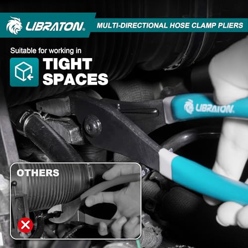 Libraton Multi-Directional Hose Clamp Pliers, Hose Clamp Removal Tool Automotive Repair Plier for Fuel Lines Brake Line, Radiator Coolant Hose Clamp Pliers, Flexible Spring Hose Clamp Tool