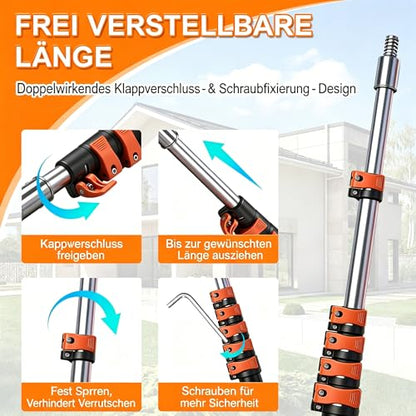 14FT Car Wash Brush with Long Handle, 12-Inch Soft Bristle Car Cleaning Brush for Cleaning RV, Truck, Boat, Solar Panels, Orange