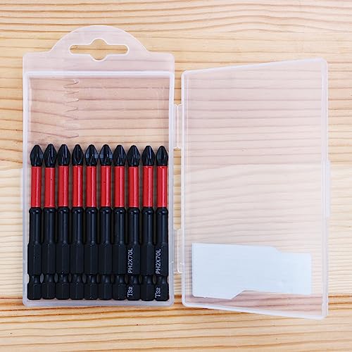 10 Pack Phillips PH2 Magnetic Anti Slip Screwdriver Bit Set 2-3/4" L TS2 Anti-Slip Long Drill Bits Impact Driver Bits - size: Length:70mm