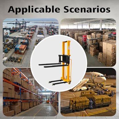 Electric Pallet Stacker Electric Forklift Capable of Boarding Trucks Pallet Lift 1300lbs Capacity 63" Lifting Height Material Lift with Fixed Legs (Width Adjustable, 63" Lifting) - color: Width Adjustable 63" Lifting
