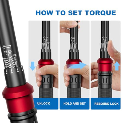 SUERCUP 3/8" Click Torque Wrench, 10-110 ft-lb, for Lug Nuts & Spark Plugs | ±3% Accuracy, 13.6-149.2Nm, Dual-Direction 72-Tooth Ratchet, Click Alert, for Engine, Suspension, Motorcycle & Car Repair - size: 3/8" 10-110Ft.Lb/13.6-149.2N.m