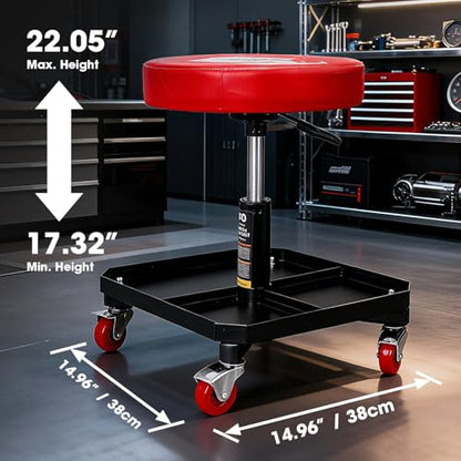 BIG RED TR6350 Torin Rolling Pneumatic Creeper Garage/Shop Seat: Padded Adjustable Mechanic Stool with Tool Tray Storage, Red Large - style: 6350