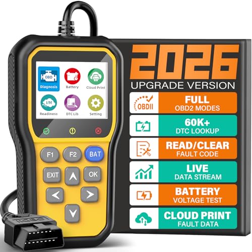 BluSon YM319 OBD2 Scanner Diagnostic Tool with Battery Tester, Check Engine Fault Code Reader with Live Data, Cloud Printing, DTC Lookup, Freeze Frame, Scan Tool for All OBDII Protocol Cars Since 1996 - color: Yellow