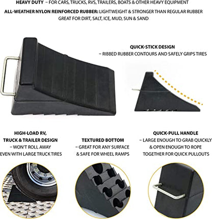 AFA Tooling 8T Heavy-Duty Wheel Chocks, 4 Pack, Two Pairs & Steel Handles | Four pieces cover separate parking spots without repositioning, saving time for multi-axle RVs, trailers and work vehicles - color: 4 Pack Extra Large