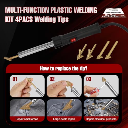 Plastic Welder with Adjustable Temperature 180-360°C, Plastic Welding Kit for Car Bumper, Dashboard, Kayak, Canoe, 8 Types of Plastic Welding Rods, Overheat Protection, RED.