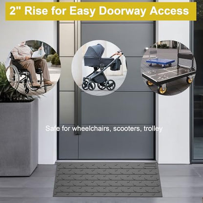 OrangeStar Heavy Duty 2" Rise Rubber Threshold Ramp | Wheelchair & Scooter Ramp with Cord Channel, Non-Slip Angled Entry for Doorways, Steps & Garages (Black, 36" Length) - size: 2in