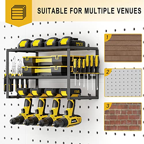 Spacecare Power Tool Organizer- Power Drill Tool Holder- Heavy Duty Tool Shelf & 1 Pack 3 Layers Tool Rack Cordless Drill Holder- Floating Tool Shelf Wall Mounted Tool Storage Rack for 4 Drill Holders - style: 4 Drill Holders A