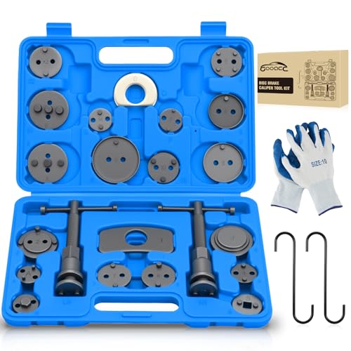 GOOACC 22pcs Disc Brake Caliper Compression Tool Set, Caliper Piston Rewind Compressor Tool with Brake Caliper Hangers & Gloves for Brake Pad Replacement Reset Brake Tools Caliper Press Tool Kit, Blue - color: 22pc Brake Caliper+Gloves+Hangers Blue