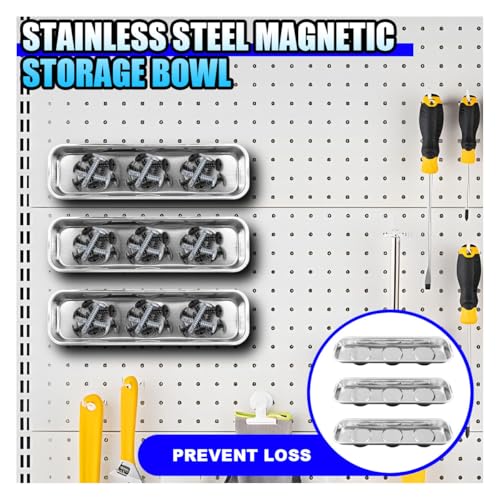 3PCS Magnetic Tray Holder, Stainless Steel Extra Strong Magnetic Bowl Parts Tray Set for Screws, Nuts, Bolts, Sockets, Pins – Mechanic Tool Metal Parts Organizer for Automotive Repair (Rectangular) - size: Rectangular