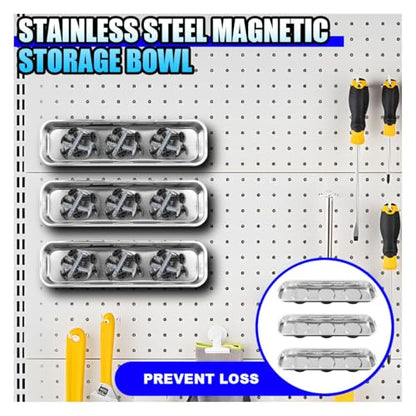 3PCS Magnetic Tray Holder, Stainless Steel Extra Strong Magnetic Bowl Parts Tray Set for Screws, Nuts, Bolts, Sockets, Pins – Mechanic Tool Metal Parts Organizer for Automotive Repair (Rectangular) - size: Rectangular