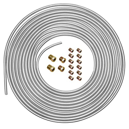 25ft 1/4" Galvanized Steel Brake Line Kit, 16-Piece Fitting Set | Rust-proof tubing, designed for hydraulic brake system replacement - size: 1/4, 1 Kit