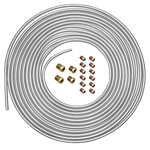 25ft 1/4" Galvanized Steel Brake Line Kit, 16-Piece Fitting Set | Rust-proof tubing, designed for hydraulic brake system replacement - size: 1/4, 1 Kit