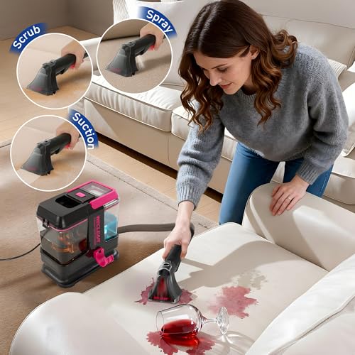 WECLEAN C5 Portable Carpet Cleaner Upholstery Deep Cleaner, Deep Cleaning for Carpet,Car Couch, with Deep Cleaning Solution,Blackpink - color: Black pink