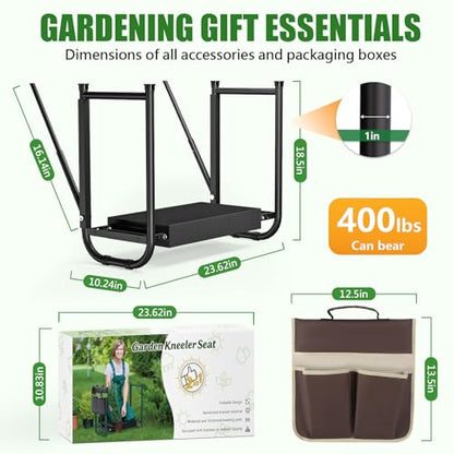 seasky Foldable Garden Kneeler and Seat, Anti-Tipping Gardening Bench Widened Thick Soft Kneeling Pad, Heavy Duty Gardening Stool with Tool Bag,Gardening Gift for Women - color: Dark Black