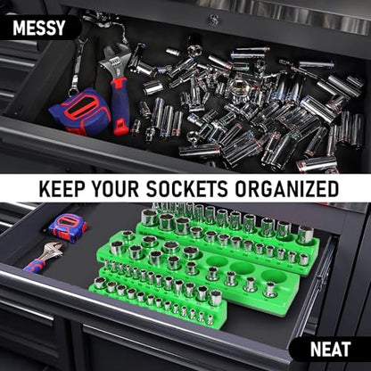 8PCS Socket Organizer Set - Magnetic Holder for 171 Pieces (1/4", 3/8", 1/2") - style: 8PCS Magnetic Socket Organizer Tray Set