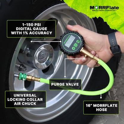 MORRFlate MF Flexi Pressure Pro Digital Tire Pressure Gauge with Purge Valve, 16" Hose, and Rip Away Molle Panel Carrying Bag