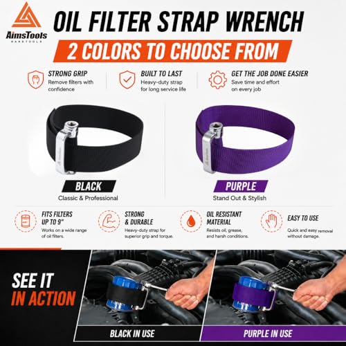 Heavy Duty Nylon Strap Oil Filter Wrench, Up to 9 Inch Universal | Strap Band, Tight Area Access, Secure Grip Texture, Engine Filter, Conduit and Fitting Removal, Cars Trucks SUVs RVs - size: Up to 9"(229mm) - Black