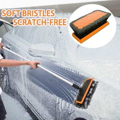 62'' Car Wash Brush with Long Handle, Complete Car Wash Kit, Scratch-Free Car Cleaning Brush Mop Kit with Clay Bar, Wash Mitt, Window Squeegee, Wheel Brush, Storage Bag for Car Truck RV