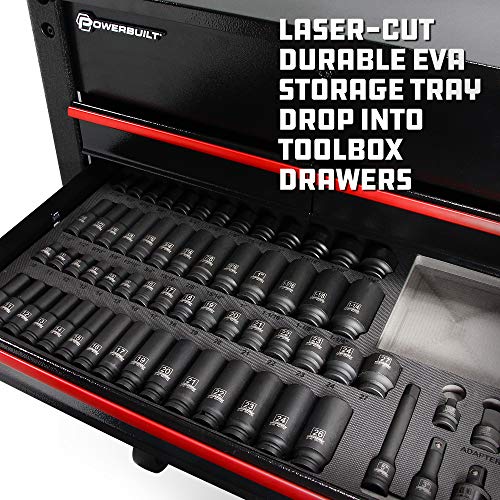 Powerbuilt Master 63 Piece 1/2-Inch Drive Impact Socket Set, Extensions, Metric&SAE Deep/Standard Impact Socket, Universal Joint and Adapter, Cr-Mo Steel, EVAs torage Tray - 949012 - size: 1/2-Inch, style: 63 Piece Impact Socket