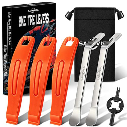 SARDVISA Bike Tire Levers| Ultra Strong Tire Levers & Stainless Steel Tire Spoons, Bike Tire Removal Tool for Road or Mountain Bike Tires, Must Have Bike Tire Tool in Bike Tire Repair Kit - size: 5-Pack Value Kit
