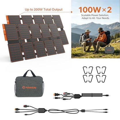 FlexSolar 2 PCS 100W Portable Solar Panels Chargers with PD3.0 USB-C,QC3.0 USB-A and DC Outputs Foldable IP67 Waterproof Power Emergency Camping - size: S-100W*2