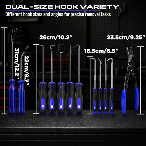 17PCS Pick and Hook Tool Set with Magnetic Pickup Tool, Trim Removal Tools, Clip Removal Plier, Fastener Removers and Gasket Scraper for Automotive, O-Ring, Gasket, Hose, Panel Removal and Car Repair - color: 17PCS Full Removal Tool Kit