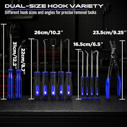 17PCS Pick and Hook Tool Set with Magnetic Pickup Tool, Trim Removal Tools, Clip Removal Plier, Fastener Removers and Gasket Scraper for Automotive, O-Ring, Gasket, Hose, Panel Removal and Car Repair - color: 17PCS Full Removal Tool Kit