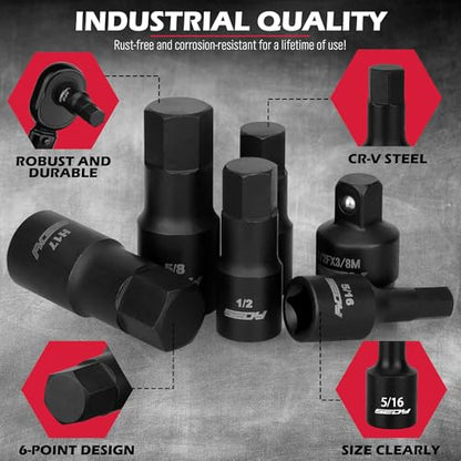 Hex Bit Impact Socket Set: 36-Piece with 4 Adapters, 1/4" 3/8" 1/2" Drive Master Allen Impact Socket Set, SAE and Metric, H5-H19 & 3/4"-5/64", Heavy Duty Storage Case, Automotive Mechanic - style: 36-Piece Hex Impact (SAE/Metric)