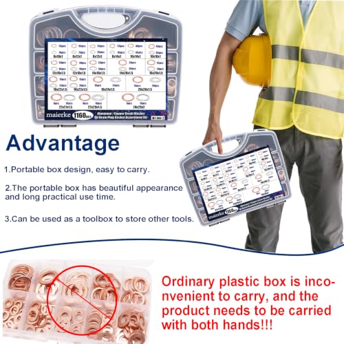 1160PCS Crush Washer Oil Drain Plug,18 Sizes Copper and Aluminum Oil Drain Plug Gasket Assortment,Automotive Engine Crush Washers (M6 M8 M10 M12 M14 M16 M18 M20 M22 M24) - size: 1160PCS (M6-M24)