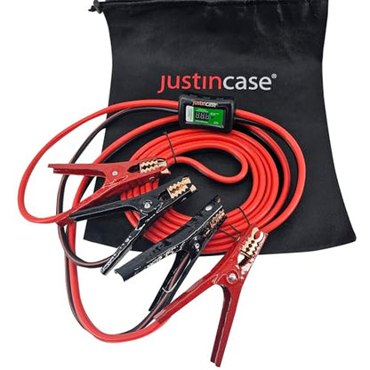 Justin Case Smart 16 Foot 6 Gauge Heavy-Duty Jumper Cables with Integrated Built-In Voltage Meter & 365 Days of Roadside Assistance - size: 16ft 6ga Smart