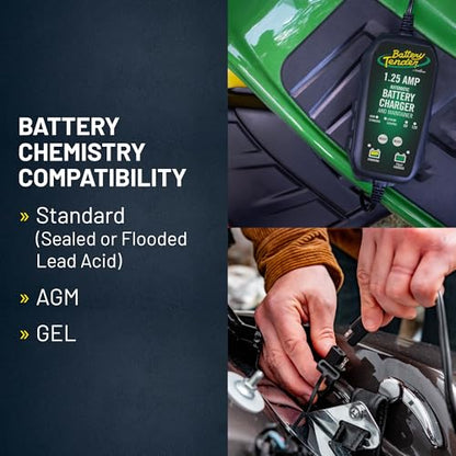 Battery Tender Plus 12V 1.25 AMP Battery Charger and Maintainer: Fully Selectable 6V or 12V Battery Charger and Maintainer for Powersports ATVs, Motorcycles, Snowmobiles, and More - 022-0211-DL-WH