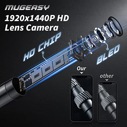 Endoscope Camera with Light, 1920P HD Bore Scope Borescope with 8 Lights, Waterproof 16.4FT Semi-Rigid Cord for Pipe Inspection, Industrial Endoscope for Phones(Black) - style: Single Lens