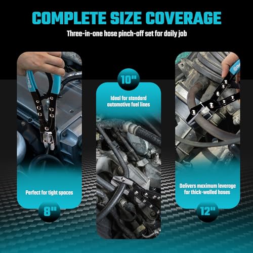 DURATECH Ratcheting Hose Pinch off Pliers, 3-Piece Set, 8", 10", 12" | Locking Design, For Coolant, Fuel Lines, Radiator, No-Spill, Leak-Proof Design, With Storage Bag