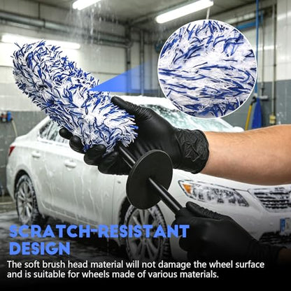 wuyaoyao 2PCS Microfiber Wheel Brush Set, Car Wheel Cleaning Brush with Car Wash Mitt, Soft Rim Cleaner Wash Brushes, Non Scratch & Highly Water Absorption, Automotive Cleaning Supplies (Blue, 2 PCS) - color: Blue, 2 PCS