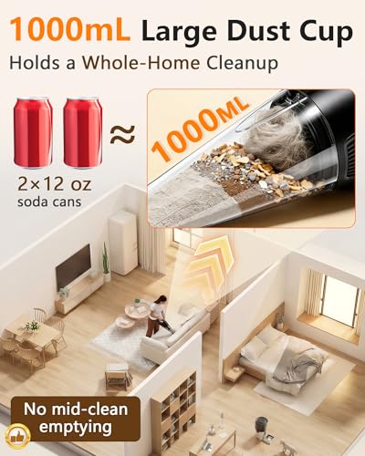 26000Pa Powerful Handheld Vacuum Cordless: 15-Min Quick Cleaning 120㎡ Rooms Portable 3H Fast Charging Dock 18-36 Min Runtime Brushless Motor - 1000mL Dust Cup One-Touch Emptying for Debris Pet Hair