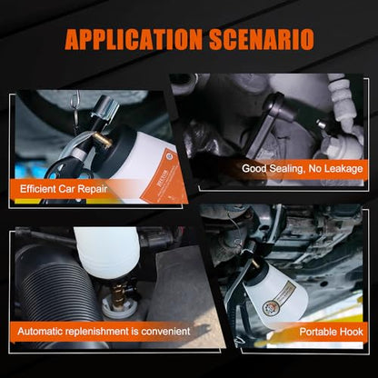 JIFETOR Pneumatic Vacuum Brake and Clutch Fluid Bleeder Tool Kit, Car Truck Motorcycle Brake Oil Change Set with Extractor and Refill Bottle, 4 Master Cylinder Adapters, 2 Air Quick Plugs