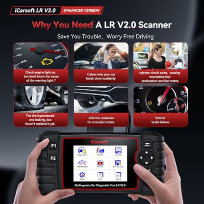 iCarsoft LR V2.0 Full Systems Diagnostic Tool for Landrover/Jaguar from 1996 to 2025 9 Reset Functions OBD2 Scanner Battery Test AutoVIN Live Data Car Code Reader Lifetime Free Update CAN-FD - color: LR V2.0 - 2025 Version