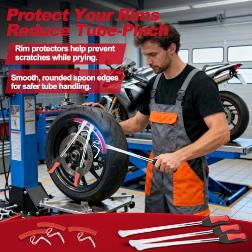 38 PCS Tire Spoons Tool Set, Premium Tire Irons Tire Changing Kit with 14.5" Levers for Motorcycle, Dirt Bike & Lawn Mower, Including Rim Protectors, Valve Tools & Accessories - size: 3 × 14.5"