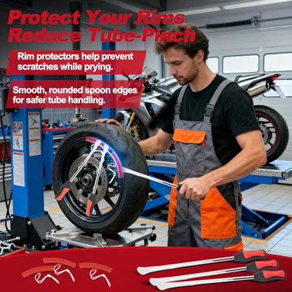 38 PCS Tire Spoons Tool Set, Premium Tire Irons Tire Changing Kit with 14.5" Levers for Motorcycle, Dirt Bike & Lawn Mower, Including Rim Protectors, Valve Tools & Accessories - size: 3 × 14.5"