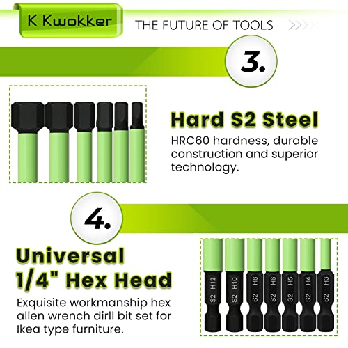 1/4" Hex Head Allen Wrench Drill Bits Long 100MM + Quick Change Bit Driver, Metric 1.5MM to 12MM Magnetic Tips Hex Key Drill Bit Set, 3.94" Screwdriver Socket Bit Set, S2 Steel, New Version - style: Set 8: Metric + Quick Release Bit Holder