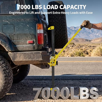 Garvee 60 in High Lift Farm Jack 3 Ton/7000 LB, Ratcheting Offroad Jack with 5.2-52.8 in Lifting Range, Heavy Duty Utility Bumper Lifter for Car, Tractor, Truck, SUV, Yellow | 7000 LBS Ratcheting Offroad Jack, Heavy Duty Utility Bumper Lifter for Car, Tra