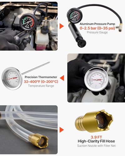 VEVOR Coolant Pressure Tester Kit, 22Pcs Radiator Vacuum Refill Kit with 4 Adapters, Universal Fit, Automotive Cooling System Pressure Tester Kit, with Pressure Pump & Aluminum Alloy Purge Filler - size: 22Pcs