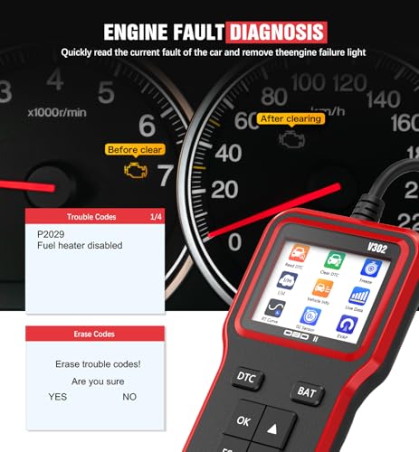 OBD2 Scanner with Upgrade Battery Tester - Diagnostic Tool for Cars that Check Engine Light & Emissions Readiness Read and Clears Vehicle Error Codes for All OBD II Protocol Vehicles Since 1996（Red） - color: red