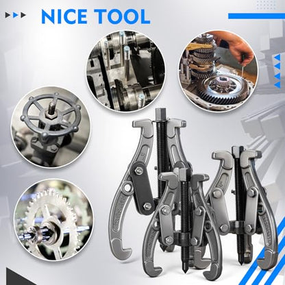 Gear Puller Set, 3" 4" 6" 3 Jaw Puller Kit Forged Pulley with Reversible Jaws Bearing Removal Tool Kit