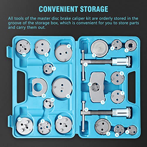 DNA Motoring TOOLS-00242 24-pcs Disc Brake Caliper Piston Compressor Wind Back Repair Tool Kit for Cars, with Carrying Case, Blue - color: Blue